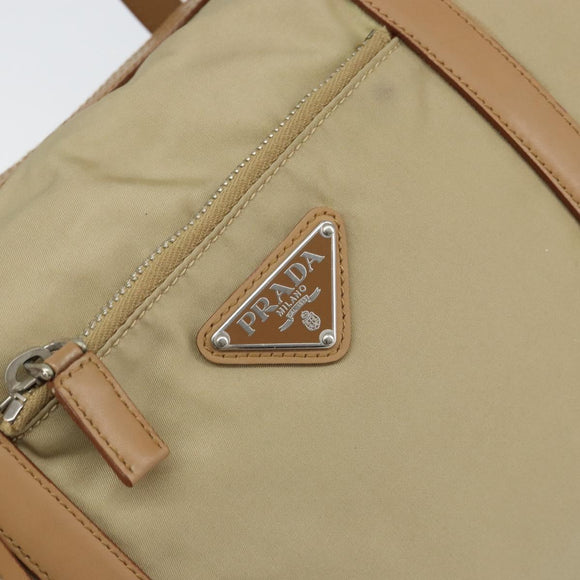 PRADA Tote Bag Nylon Beige Silver Auth bs32506
