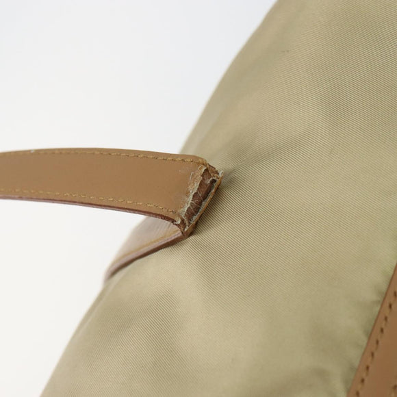 PRADA Tote Bag Nylon Beige Silver Auth bs32506