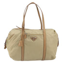 PRADA Tote Bag Nylon Beige Silver Auth bs32506-2