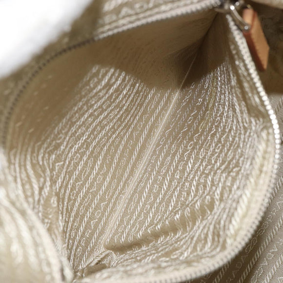 PRADA Tote Bag Nylon Beige Silver Auth bs32506