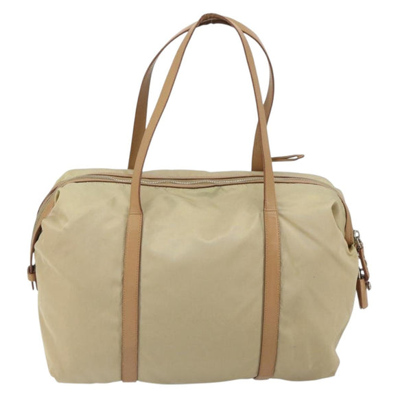 PRADA Tote Bag Nylon Beige Silver Auth bs32506
