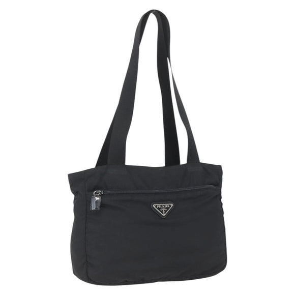 PRADA Tote Bag Nylon Black Silver Auth bs32508