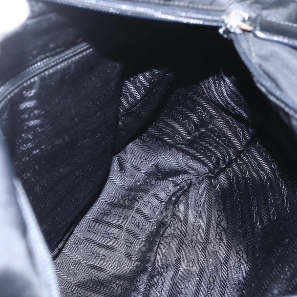 PRADA Tote Bag Nylon Black Silver Auth bs32508