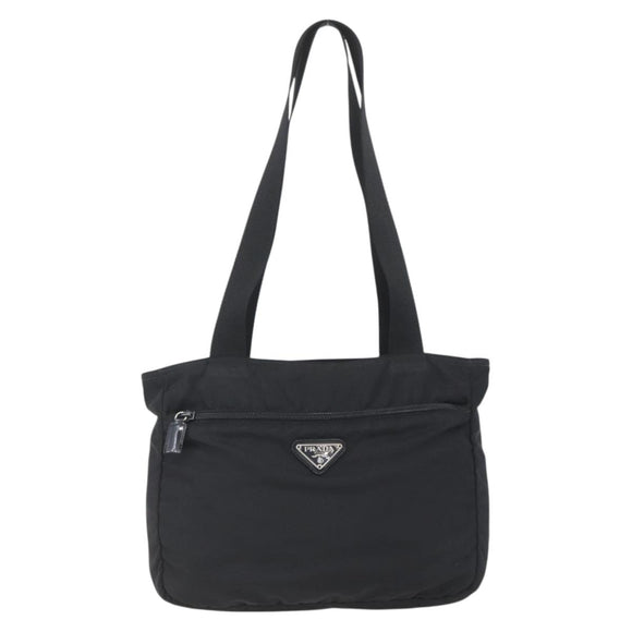 PRADA Tote Bag Nylon Black Silver Auth bs32508