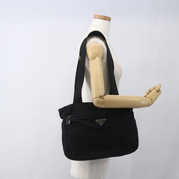 PRADA Tote Bag Nylon Black Silver Auth bs32508