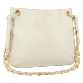 PRADA Chain Shoulder Bag Leather White Silver Auth bs32511