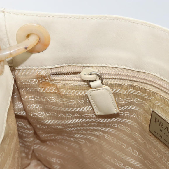 PRADA Chain Shoulder Bag Leather White Silver Auth bs32511