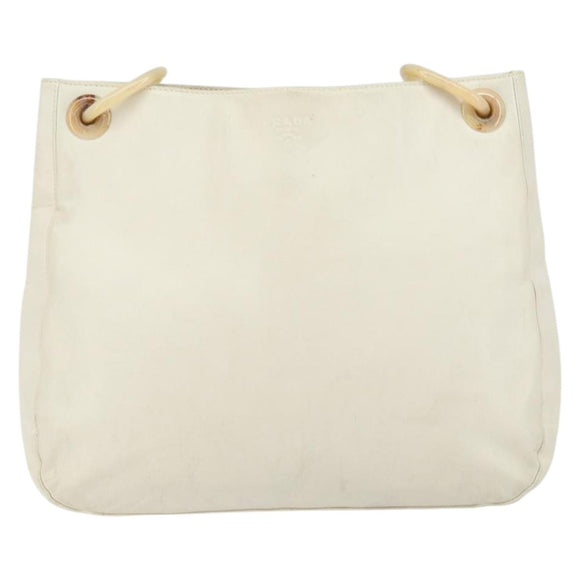 PRADA Chain Shoulder Bag Leather White Silver Auth bs32511