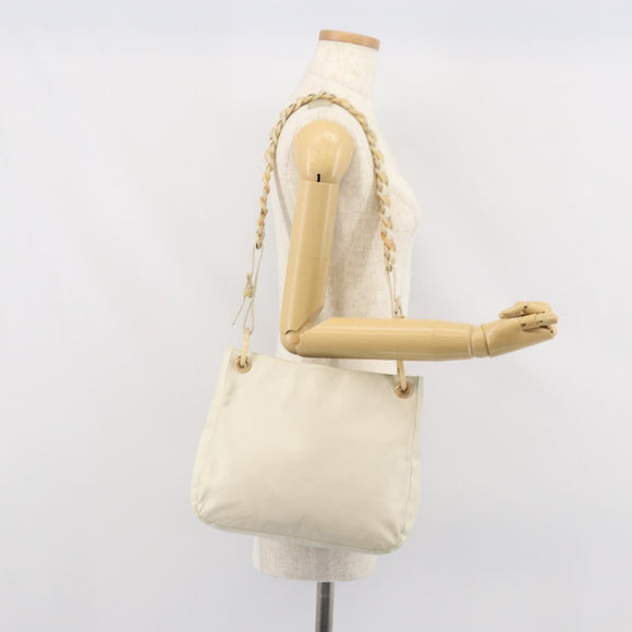 PRADA Chain Shoulder Bag Leather White Silver Auth bs32511