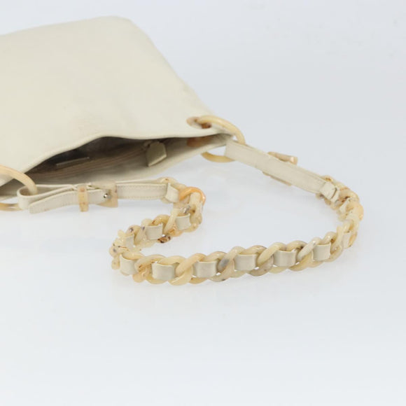 PRADA Chain Shoulder Bag Leather White Silver Auth bs32511