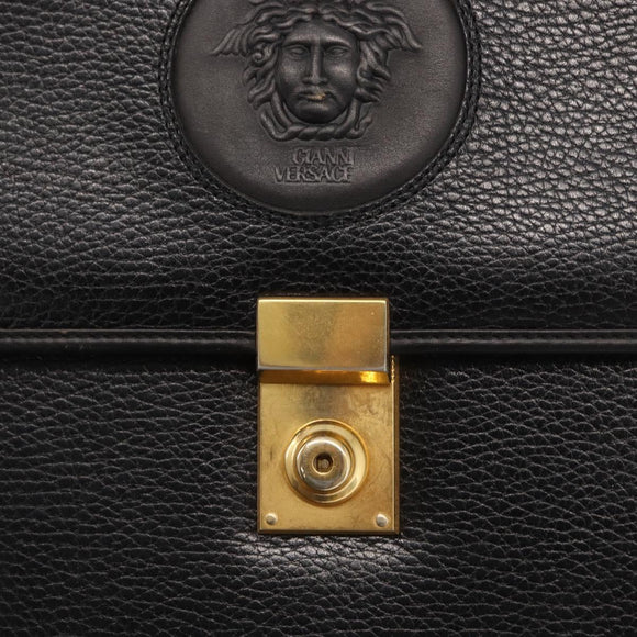 Gianni Versace Business Bag Leather Black Gold Auth bs32513
