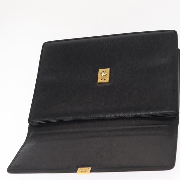 Gianni Versace Business Bag Leather Black Gold Auth bs32513