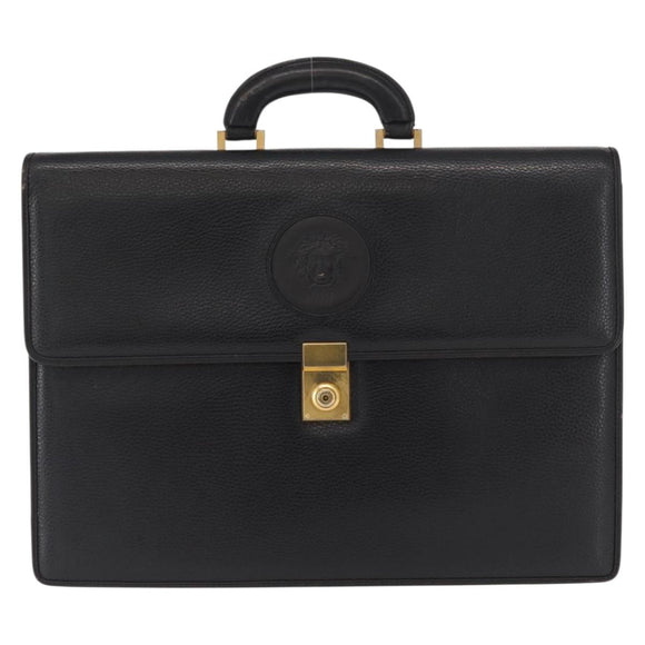 Gianni Versace Business Bag Leather Black Gold Auth bs32513