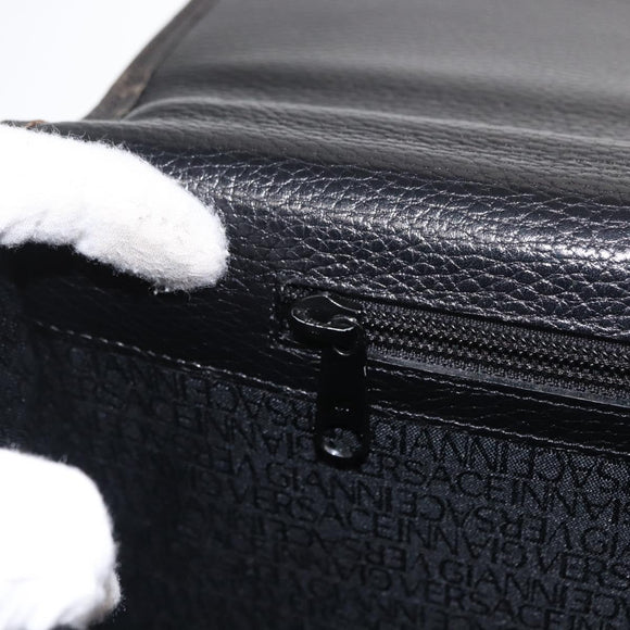 Gianni Versace Business Bag Leather Black Gold Auth bs32513