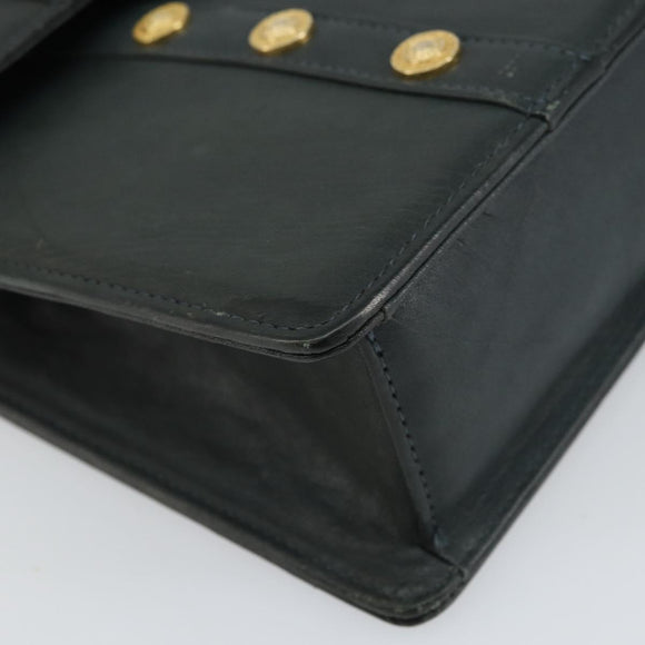 Gianni Versace Hand Bag Leather Khaki Gold Auth bs32514
