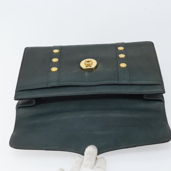 Gianni Versace Hand Bag Leather Khaki Gold Auth bs32514
