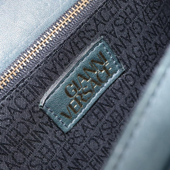Gianni Versace Hand Bag Leather Khaki Gold Auth bs32514