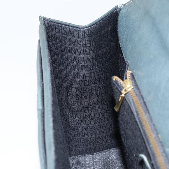 Gianni Versace Hand Bag Leather Khaki Gold Auth bs32514