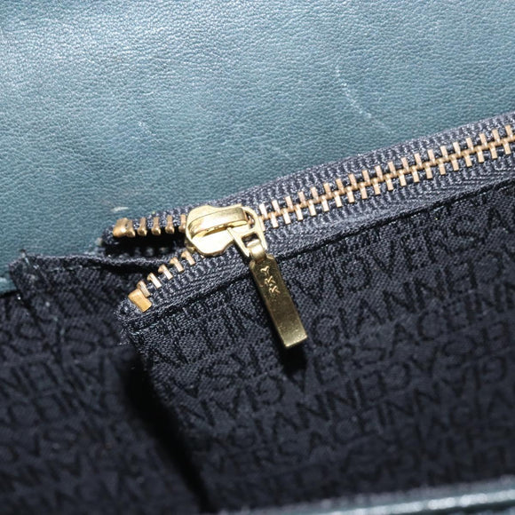 Gianni Versace Hand Bag Leather Khaki Gold Auth bs32514