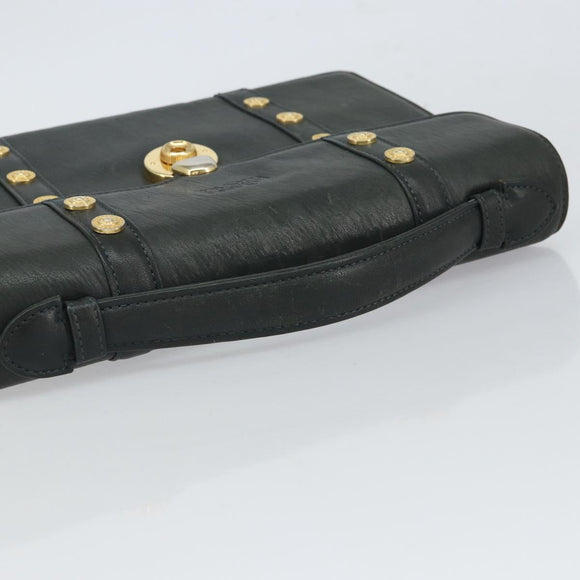 Gianni Versace Hand Bag Leather Khaki Gold Auth bs32514