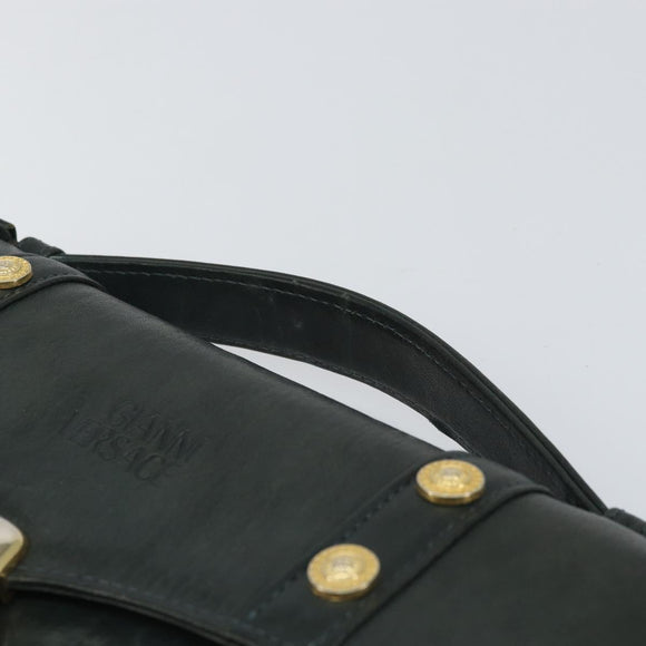 Gianni Versace Hand Bag Leather Khaki Gold Auth bs32514