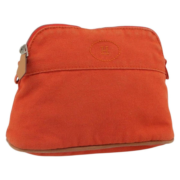 HERMES Bolide Pouch Canvas Orange Silver Auth bs32558