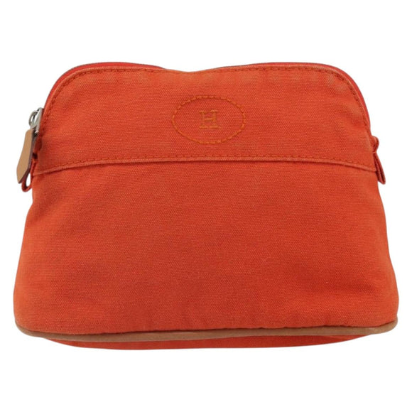HERMES Bolide Pouch Canvas Orange Silver Auth bs32558