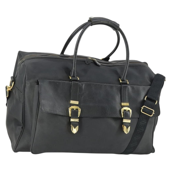 VERSACE Boston Bag Coated Canvas 2way Black Gold Auth bs32560