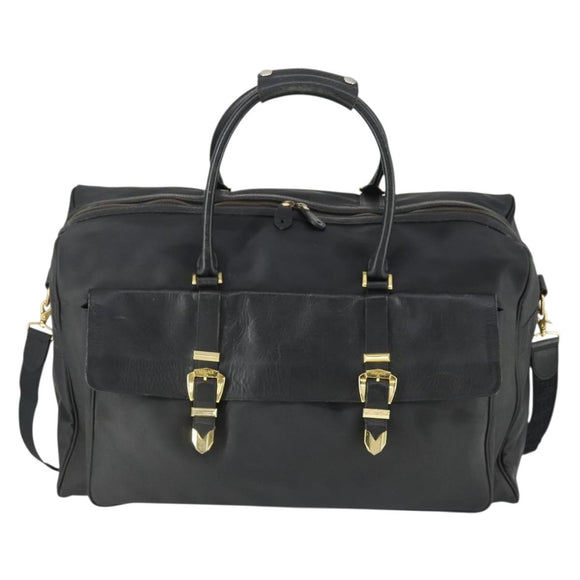 VERSACE Boston Bag Coated Canvas 2way Black Gold Auth bs32560