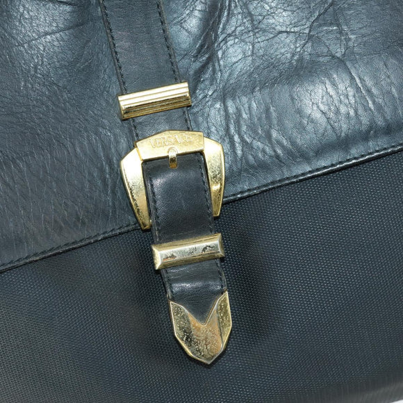 VERSACE Boston Bag Coated Canvas 2way Black Gold Auth bs32560
