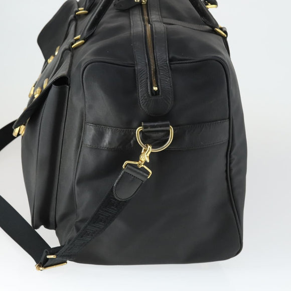 VERSACE Boston Bag Coated Canvas 2way Black Gold Auth bs32560