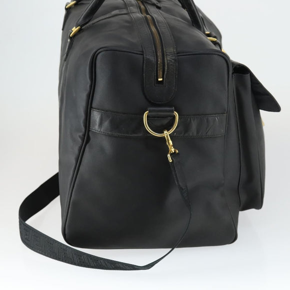 VERSACE Boston Bag Coated Canvas 2way Black Gold Auth bs32560