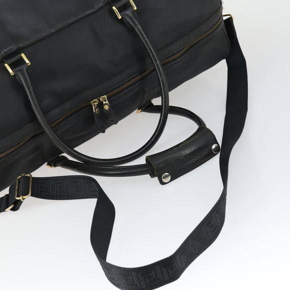 VERSACE Boston Bag Coated Canvas 2way Black Gold Auth bs32560