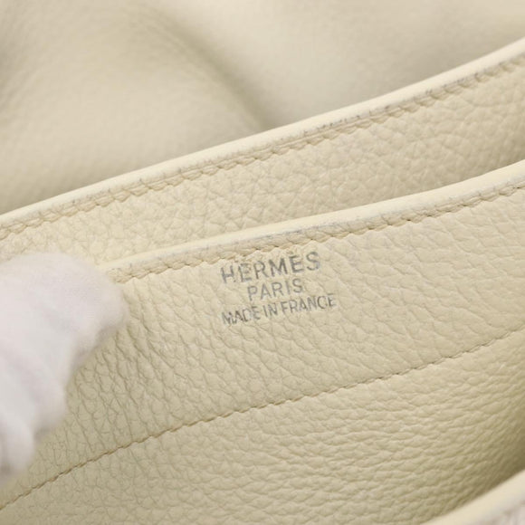 HERMES Sac Adepeche 41 Hand Bag Leather White Silver Auth bs32563