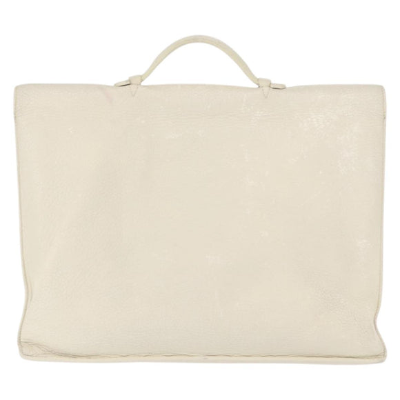 HERMES Sac Adepeche 41 Hand Bag Leather White Silver Auth bs32563