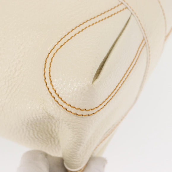 FENDI Hand Bag Patent leather White Silver Auth bs32564