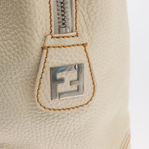 FENDI Hand Bag Patent leather White Silver Auth bs32564