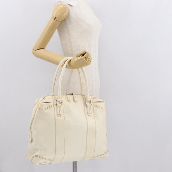 FENDI Hand Bag Patent leather White Silver Auth bs32564