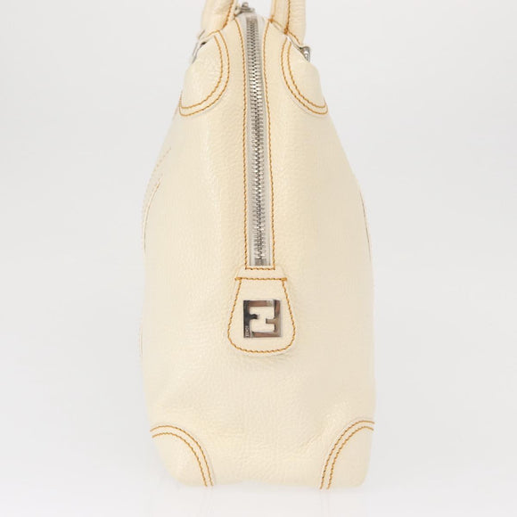FENDI Hand Bag Patent leather White Silver Auth bs32564