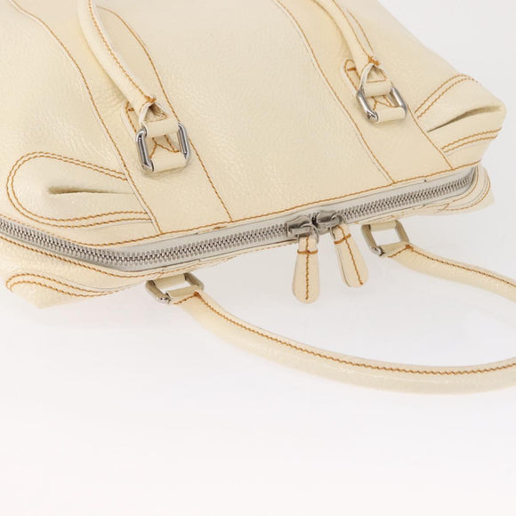 FENDI Hand Bag Patent leather White Silver Auth bs32564