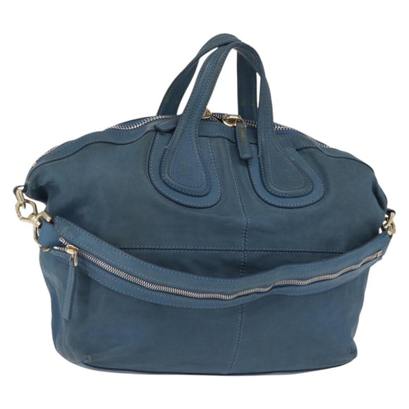 GIVENCHY Hand Bag Leather 2way Blue Silver Auth bs32565