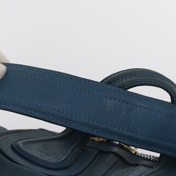 GIVENCHY Hand Bag Leather 2way Blue Silver Auth bs32565