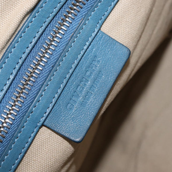 GIVENCHY Hand Bag Leather 2way Blue Silver Auth bs32565