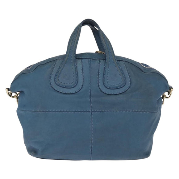 GIVENCHY Hand Bag Leather 2way Blue Silver Auth bs32565