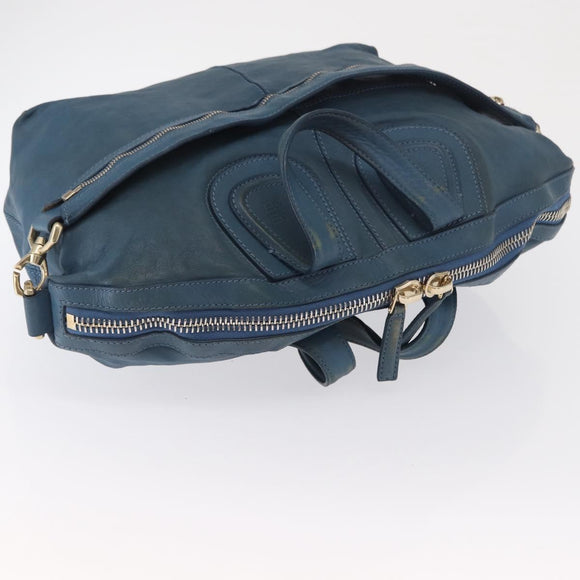 GIVENCHY Hand Bag Leather 2way Blue Silver Auth bs32565