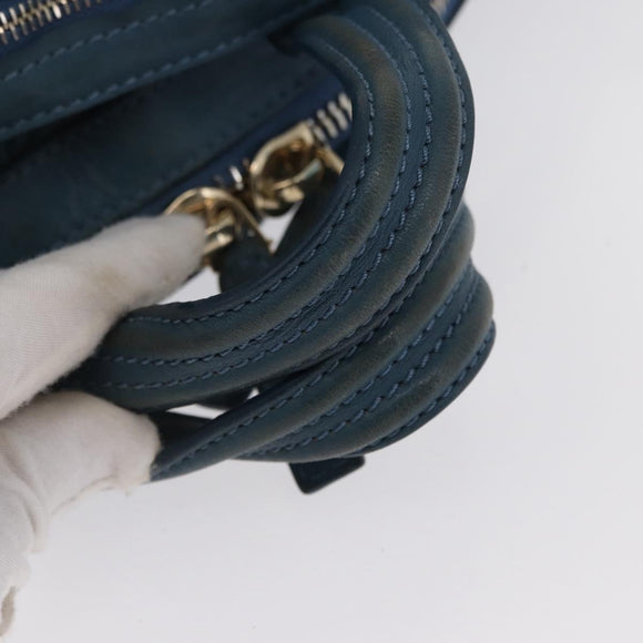GIVENCHY Hand Bag Leather 2way Blue Silver Auth bs32565
