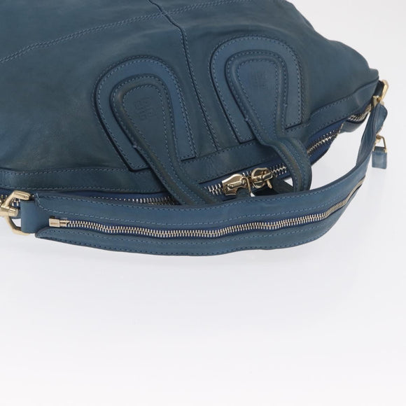 GIVENCHY Hand Bag Leather 2way Blue Silver Auth bs32565