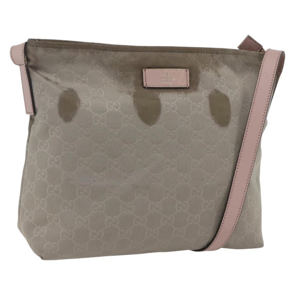 GUCCI GG Canvas Shoulder Bag Nylon Khaki Silver 314529 Auth bs32570