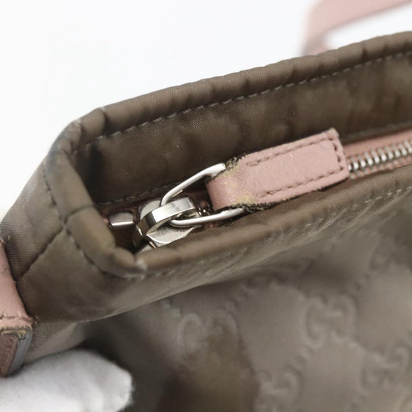 GUCCI GG Canvas Shoulder Bag Nylon Khaki Silver 314529 Auth bs32570