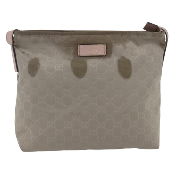 GUCCI GG Canvas Shoulder Bag Nylon Khaki Silver 314529 Auth bs32570